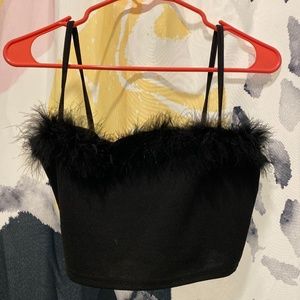 Black Tube Top with Ostrich Feather